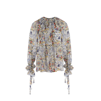 EENK正品授权花卉印花丝绸衬衫