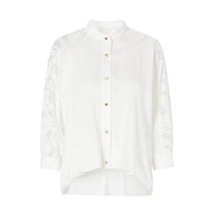 IMM尹默夏桑蚕丝22mm真丝弹力双乔绉重工蕾丝衬衫上衣女