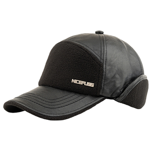 2025新款秋冬保暖帽子男款皮帽防寒护耳鸭舌帽中老年人棒球帽加绒