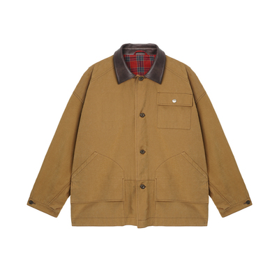 【双面穿】Unvesno(UN) 磨毛皮领格子灯芯绒格子秋冬中长款夹克