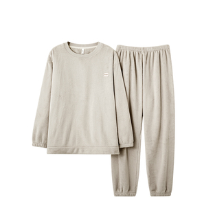 芬腾可安男士睡衣男款冬季珊瑚绒加厚法兰绒大码奶白家居服秋冬天