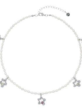 AWE官方彩钻镂空花朵珍珠项链女