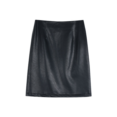 Maven Lin 高管法则 黑色高腰a字半身裙女气质通勤短裙遮胯pu皮裙