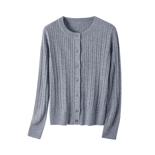 TINGE贴己复古绞花小香风圆领含羊毛衣针织衫女开春穿搭长袖上衣