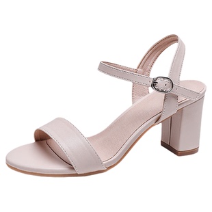 路佳林真皮女鞋高跟凉鞋女一字带夏季新款中跟粗跟仙女风百搭裙子