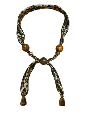 豹纹丝巾结串珠项链复古港风小众设计感2025年秋冬穿搭叠戴锁骨链