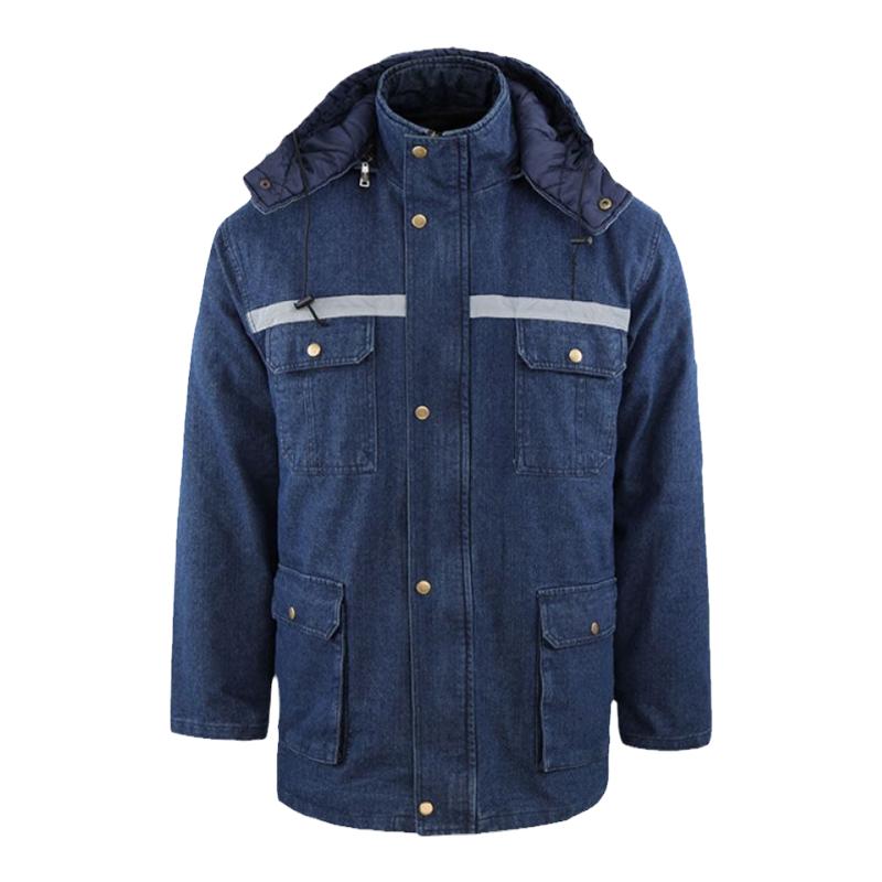 国家电网冬季棉服男牛仔棉袄中长款大衣工作服劳保防寒冷库加厚