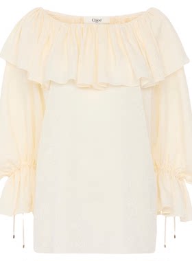 Chloe蔻依 2026新品流线型真丝提花荷叶边上衣