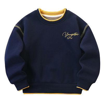 男童红色加绒卫衣秋冬2025新款