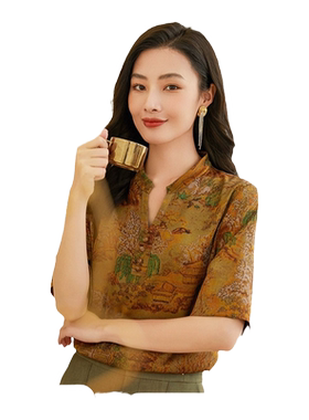 乔万尼v领重磅真丝衬衫女桑蚕丝上衣商场同款好看流行EF2C340