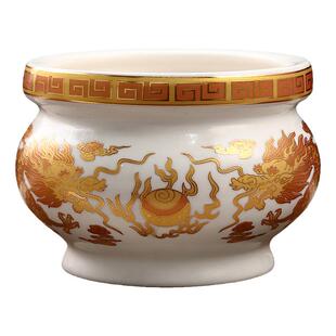 陶瓷香炉双龙戏珠香炉家用供奉观音财神线香炉室内烧香香炉碗摆件