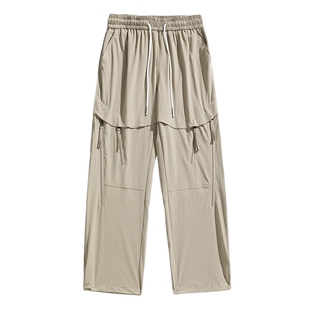 男士卡其色休闲运动裤男款2026新款四面弹直筒裤束脚裤美式裤子春