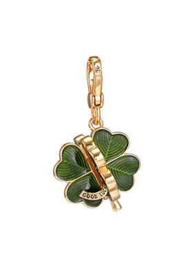 立体珐琅绿色幸运四叶草吊坠项链