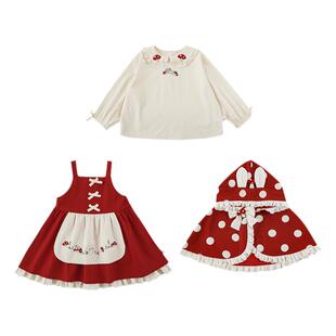 幼悠女童春秋蘑菇系列甜美可爱纯白花边连衣裙娃娃翻领衬衫多件套