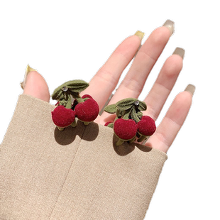 春季植绒小樱桃发夹小夹子刘海夹少女感精致小巧小抓夹碎发夹发饰