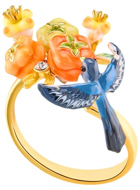 原创高级喜鹊柿子戒指开口可调节