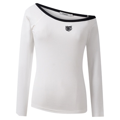 Mardi斜肩长袖T恤白色显瘦