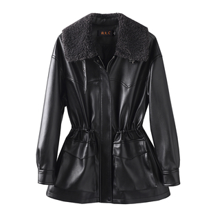 海宁真皮羽绒服女短款2026冬新款绵羊皮拉贡毛领皮衣气质收腰外套