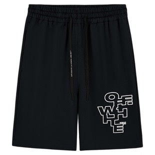 OFF-WHITE™情侣装街头休闲风字母印花短裤男女宽松抽绳运动短裤