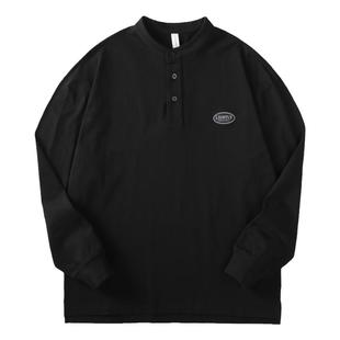 冬季加绒纯棉长袖t恤男宽松潮牌亨利领大码胖子秋装打底衫春秋款