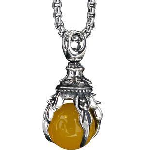 国潮首饰配饰龙珠宝石纯银吊坠男士项链个性饰品毛衣链小众设计