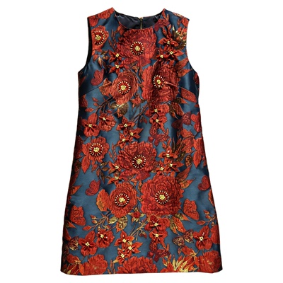 重工艺钉珠大码背心裙子女日常气质减龄修身芙蓉花印花无袖连衣裙