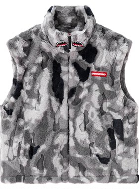 SprayGround鲨鱼嘴25秋冬毛绒马甲男明星同款保暖无袖背心马夹