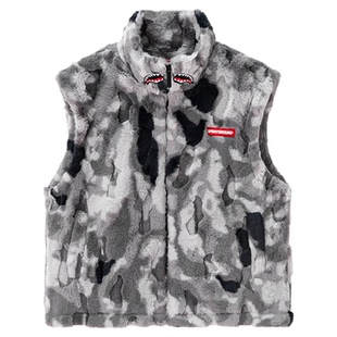 SprayGround鲨鱼嘴25秋冬毛绒马甲男明星同款保暖无袖背心马夹