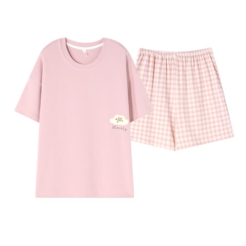 芬腾可安睡衣女夏季纯棉短袖短裤家居服夏款薄款休闲可外穿套装夏