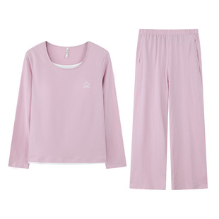 达尔丽纯棉带胸垫长袖睡衣女秋季2025新款薄圆领家居服套装防凸点