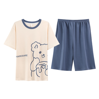 25年男夏季纯棉短袖家居服套装