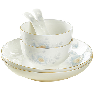 陶瓷碗盘家用2026新款高颜值加厚防烫餐具轻奢金边可微波碗盘单个