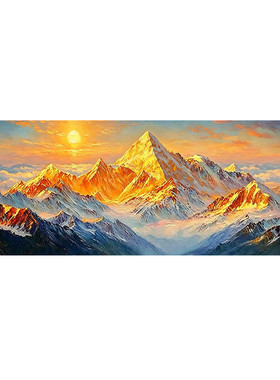 手绘日照金山客厅装饰画靠山