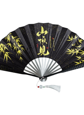 合金折扇铁扇子纯金属扇防身男款霸气绢布太极扇子定制文玩工艺扇