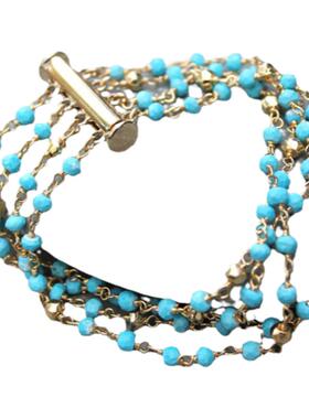 绿松石四排多股串珠金色手链精致