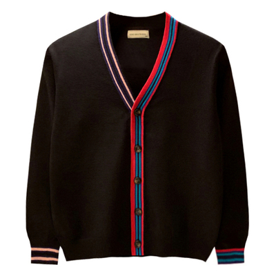 开衫针织衫V领条纹撞色毛衣洋气