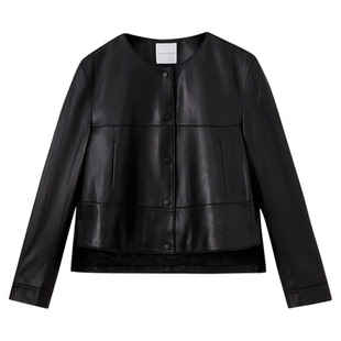 水云间羊皮革短款外套女圆领真皮夹克皮衣中性风上衣2025秋冬新款