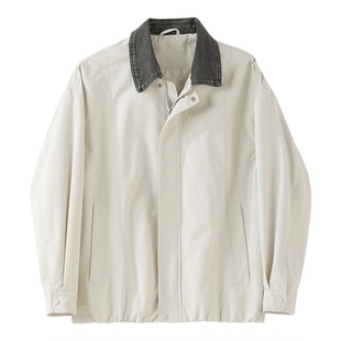 LUUD 哈灵顿工装风拼领飞行员外套春秋季复古机车牛仔翻领夹克男