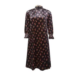 美丽客栈高端大码女装黑红色连衣裙秋冬高级感胖mm显瘦中长款裙子