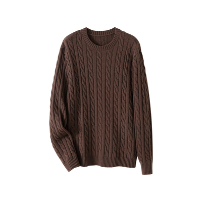 老钱入！26织双纱羊绒羊毛混纺5针织造 绞花圆领针织毛衣