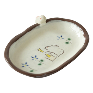 日本进口濑户烧手绘立体兔子小碗日式米饭碗甜品碟水果碗咖喱饭盘