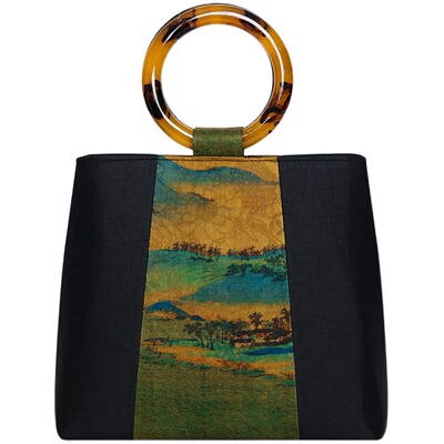 双姊妹千里江山香云纱手提包