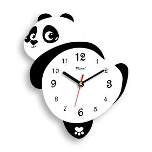 天极星挂钟创意熊猫摇摆客厅钟表挂墙上免打孔静音中纤板准时表