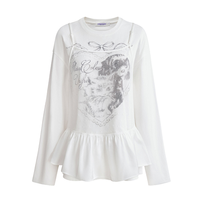 UNIFREEPLUS大码美式白色长袖T恤