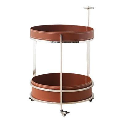 轻奢马鞍皮沙发边几可移动小推车