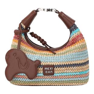 稻草人手提包包女新款单肩包小众时尚彩色编织草编包斜挎包女正品