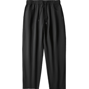 HLA/海澜之家休闲裤2026春夏新松紧腰凉感系绳宽松黑色长裤子男装
