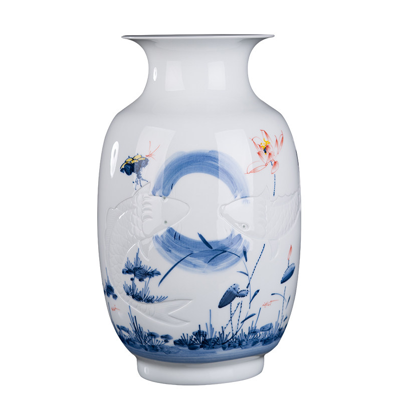 景德镇陶瓷花瓶手绘青花瓷器新中式家居客厅博古架装饰瓷瓶小摆件