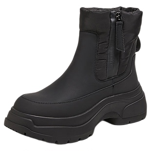 星期六黑色加绒雪地靴女款2025新款冬季加绒保暖棉鞋厚底增高短靴