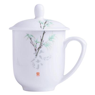景辰手绘玲珑带盖办公室茶杯